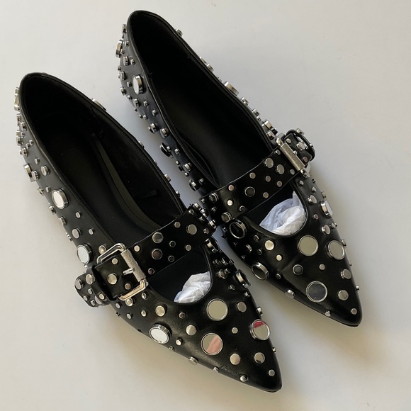 ZARA  Mirrored Black Flat Mary Jane’s Size EU 39 - Picture 7 of 8